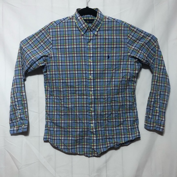 Ralph Lauren Button Down Shirt Mens M Blue Pink Green White Yellow Long Sleeve - Picture 1 of 7